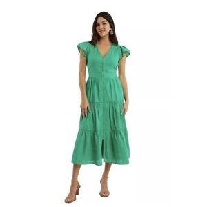 Draper James Lainey Midi Dress Mint Green Dobby‎ Stripe 8 Pockets Lined  Cotton